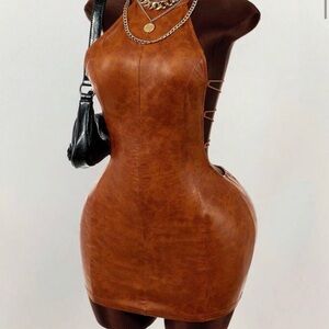 Elegant Brown Halter Dress